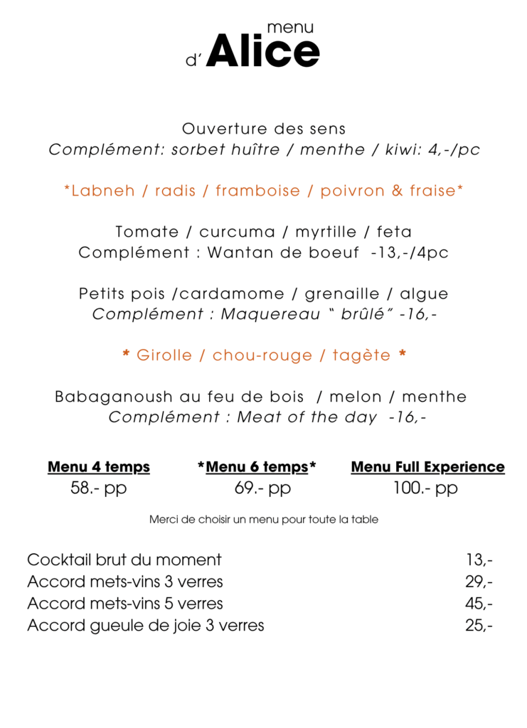 Menu bistronomique bio du moment juillet 2025