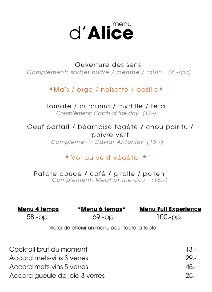 Menu bio local de saison chez Brut restaurant