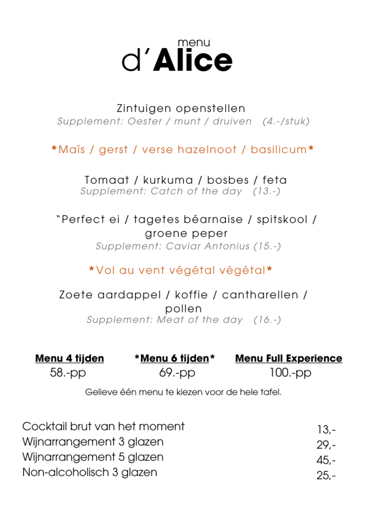 Brut's menu, local, seasonal and organic