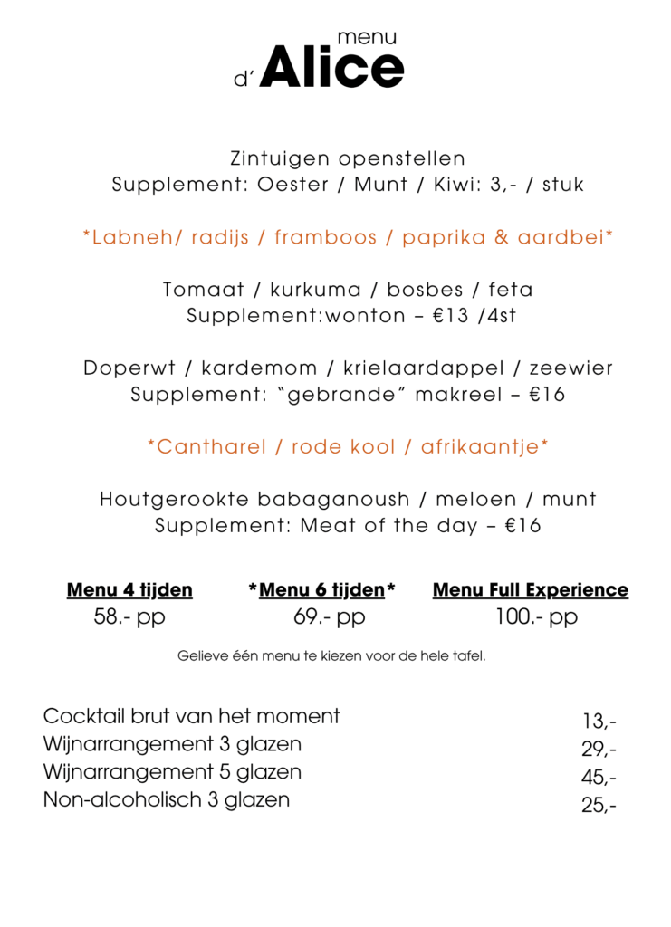 Biologisch bistromenu van dit moment juli 2025