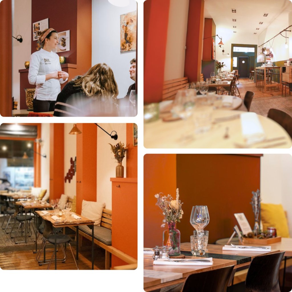 Salle chaleureuse du restaurant bio à Bruxelles – Un cadre chaleureux pour vos repas et événements privés.