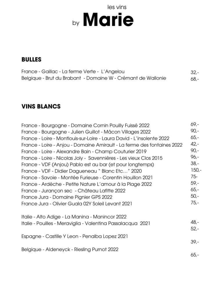Voici une sélection de différents vins que Marie propose en tant que sommelière du restaurant Brut