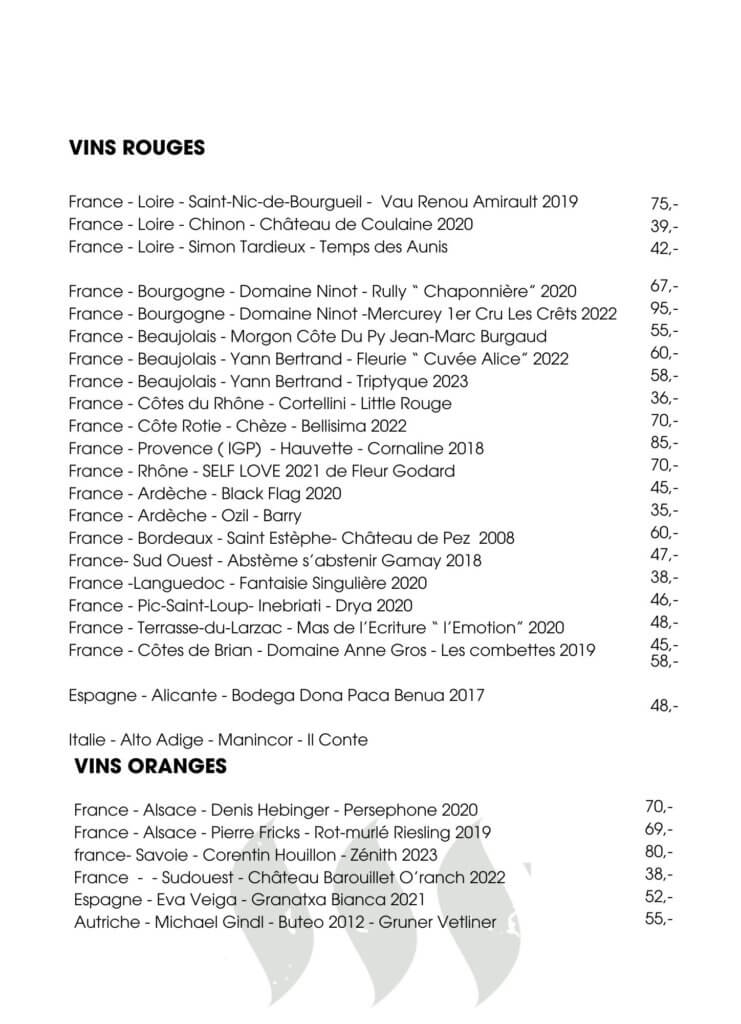 Voici une sélection de différents vins que Marie propose en tant que sommelière du restaurant Brut